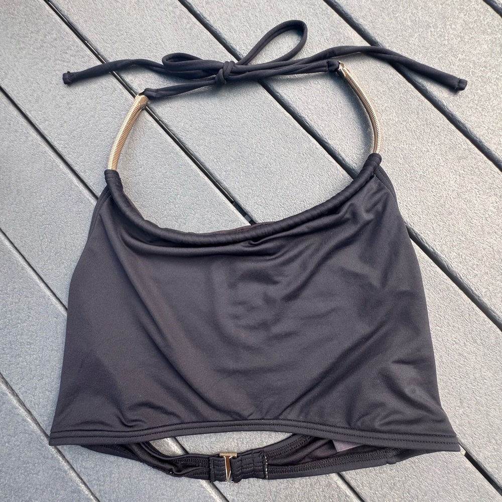 Vince Camuto Black Swim Top with gold accents halter top size medium